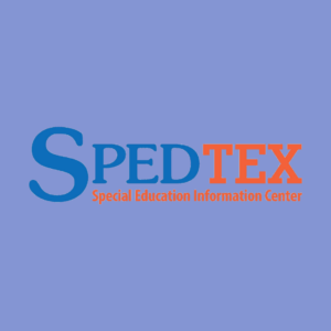 "SpedTex Special Education Information Center" written in blue and red in front of a purple background
